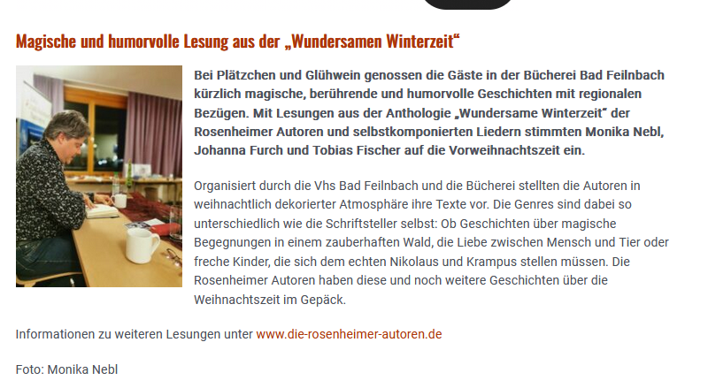 Presseartikel zur Lesung in Bad Feilnbach